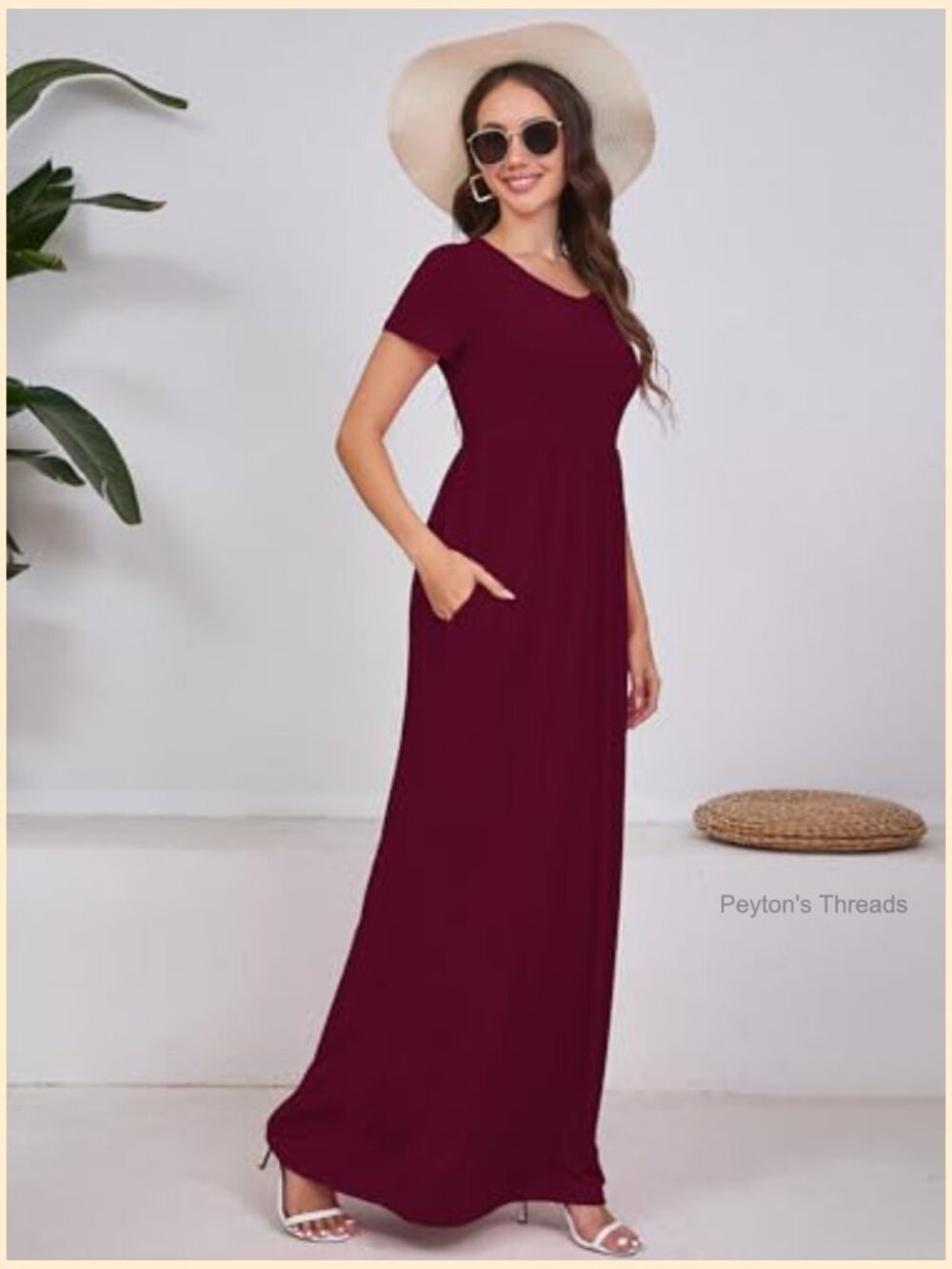 Women's Short Sleeve Maxi Dress with Pockets A-Line Loose Comfy Long Dress - Picture 5 of 7